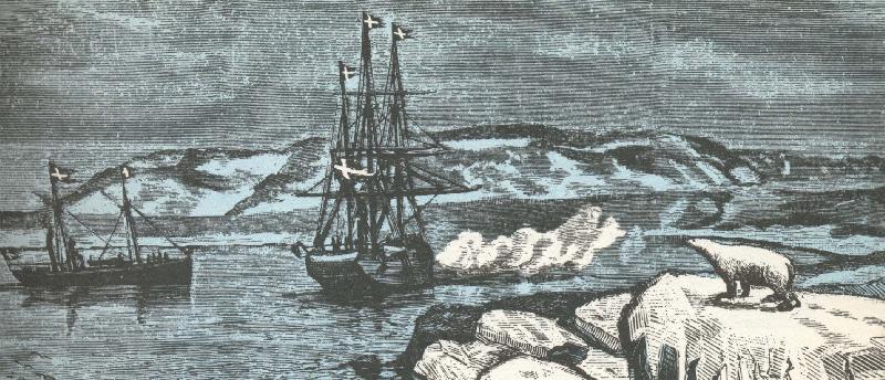 william r clark nordenskiolds fartyg vega ger salut,da det rundar asiens nordligaste udde kap tjeljuskin i augusti 1878